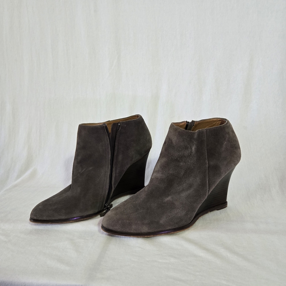 Halogen Suede Gray Wedge Ankle Boots